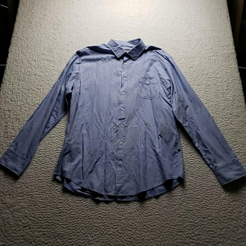 BOSS Orange Shirt Mens 2XL Blue Solid Long Sleeve Button-Up Casual Woven
